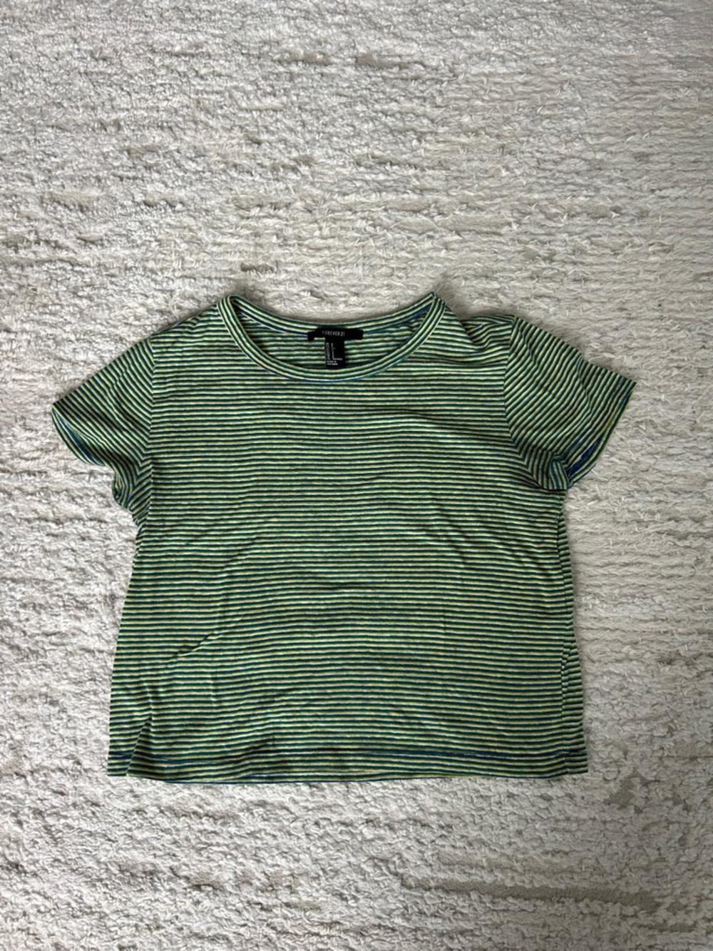 Green and yellow striped forever 21 cropped short sleeve crop top